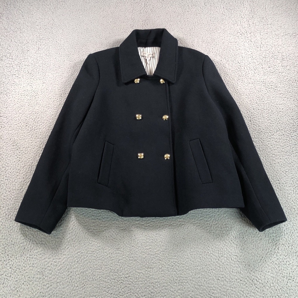 Nili Lotan Coat Womens XL Blue Navy Wool Blend Cropped Peacoat Target Button NEW